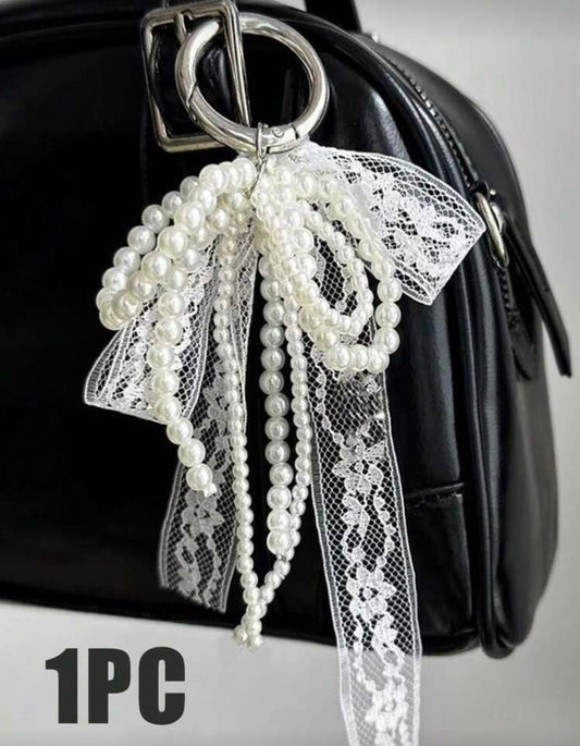 Y2K Cute Minimalist Fashion Beaded Pearl Bow, Bow Ribbon, Multi-Functional DIY Keychain/Bag Charm Set, Suitable For Couples, Women, Girls And Best Friends For Daily Wear. An Ideal Gift For Holidays.