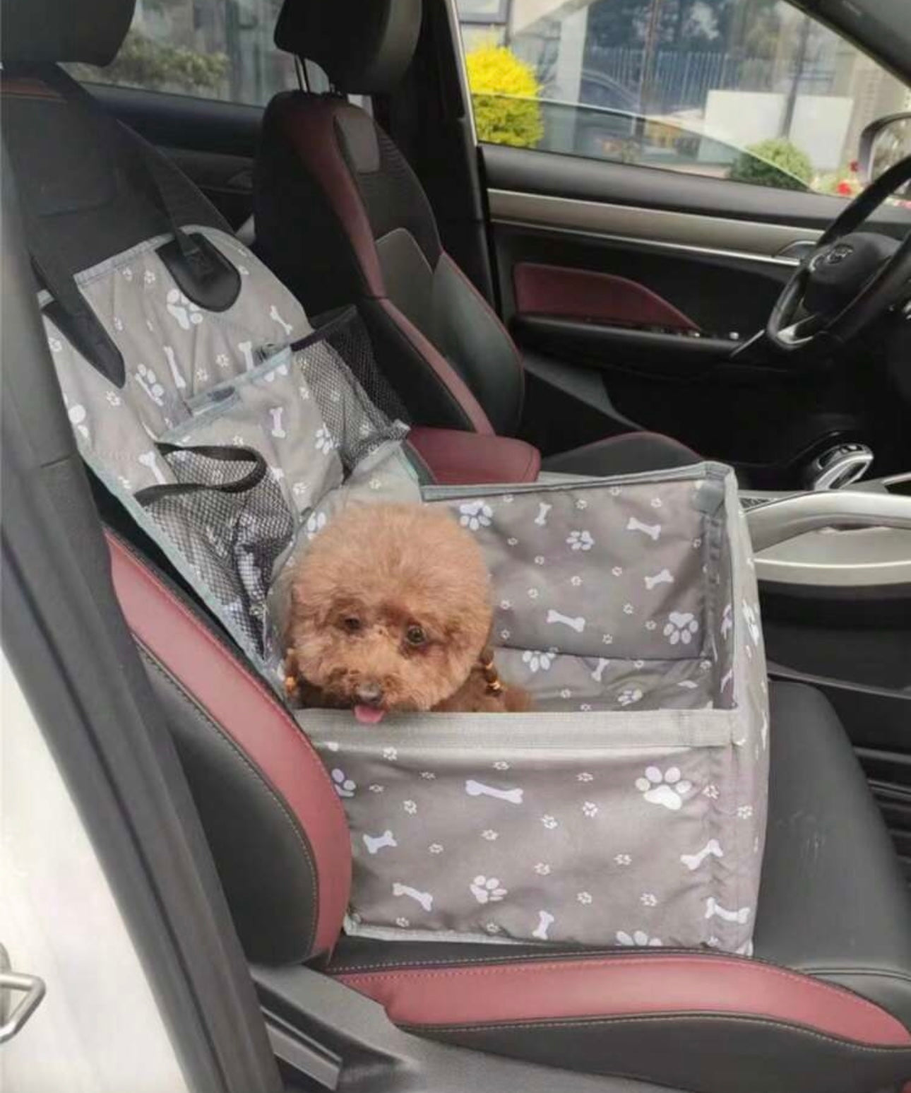 1pc 600D Oxford Cloth Car Front Passenger Pet Basket With Pattern, Scratch-Resistant, Durable, With Storage Bag Dog Car Seat Car Seat Covers Dog Car Seat Cover Pet Car Seat