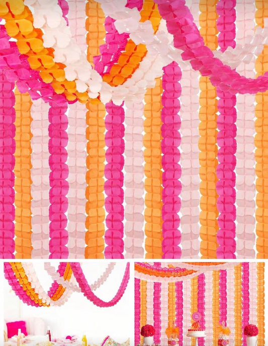 12pcs Clover Wreath Party Decorations, Shiny Pink & Orange Tassel Paper Hanging Decor, Reusable For Party, Baby Shower, Graduation, Wedding, Family Gathering, Autumn Sunset Festival, Thanksgiving And More