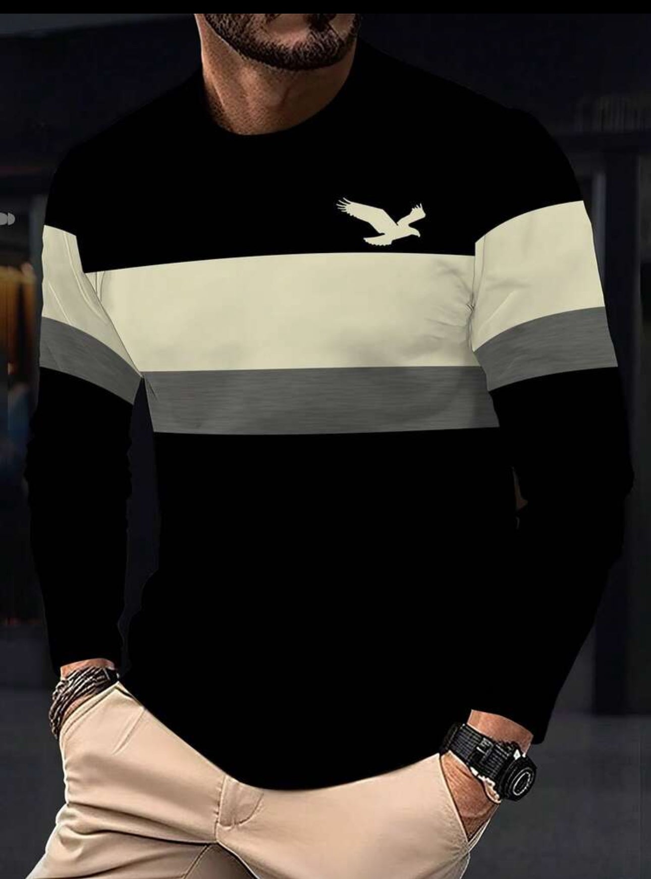 Men's Round Neck Long Sleeve T-Shirt, Fashionable Streetwear Style Lightweight Breathable T-Shirt, Casual Comfortable Top, 100% Polyester, Spring/Summer Vacation Casual Menswear Gift