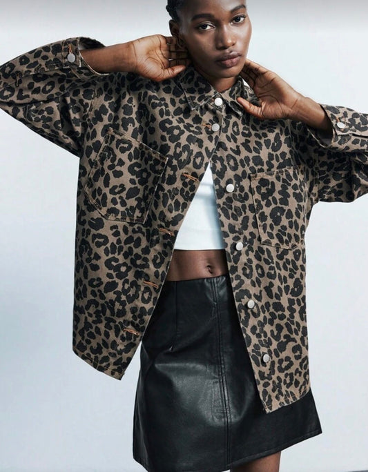 Maija Women's Leopard Print 2K Vintage Denim Jacket Western Autumn New Styles 2000s