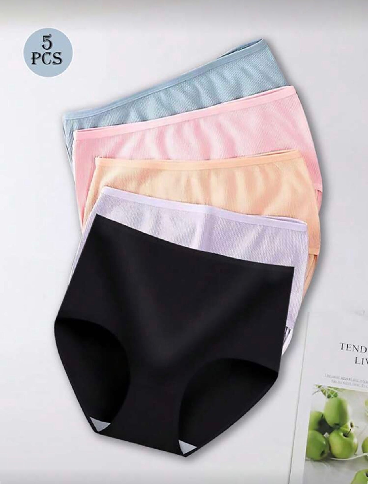 5Pcs High Waist Panties Women Ribbed Milk Silk Breathable Slimming Body Shaper Underwear, Plus Size