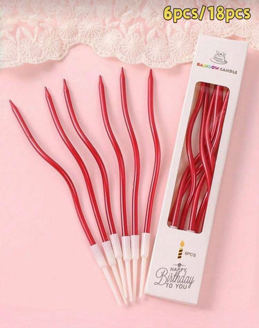 6pcs  Curved Red Candles, Christmas Candles, Valentine's Day Candles, Birthday Candles, Birthday Cake Decorative Inserts, Birthday Cake Decorations, Cake Decorations, Baking Supplies, Baking Decorations