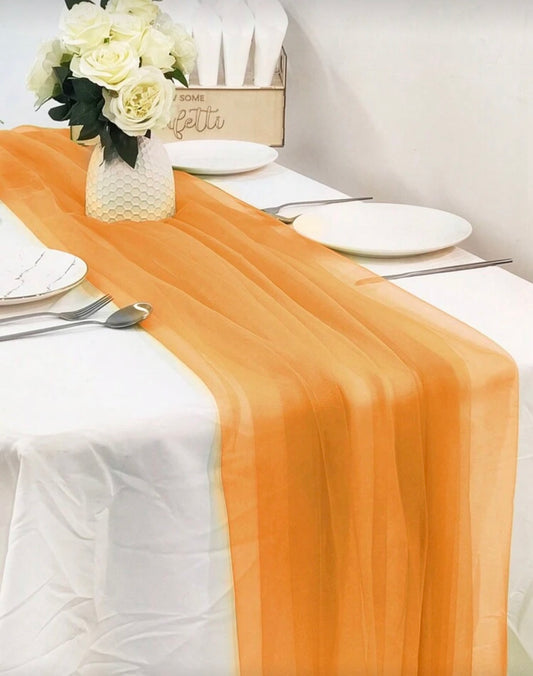 1pc 2-3 Meters Long Orange Gauze Curtain Multi-Purpose Party Background Yarn, Home Decoration ,Wedding Birthday Gender Reveal Holiday Activities Party Room Table Decoration Photography Background DIY Decoration, Indoor Outdoor Staircase Chair Back Decor,