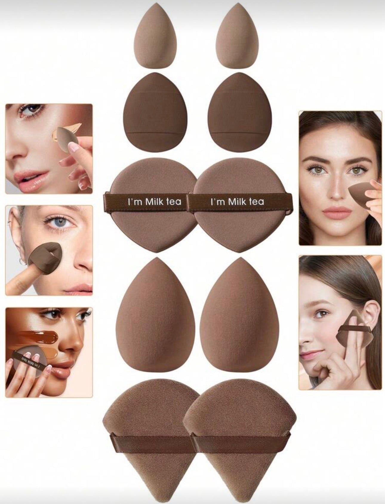 10pcs All-In-One Makeup Tool Set, Soft Makeup Sponges, Mini Sponges, Triangle Powder Puffs, Cushion Powder Puffs And Mini Cushion Powder Puffs, Suitable For Foundation, Concealer, Loose Powder Setting, Wet And Dry Use Makeup Tools, Essential Daily Makeup