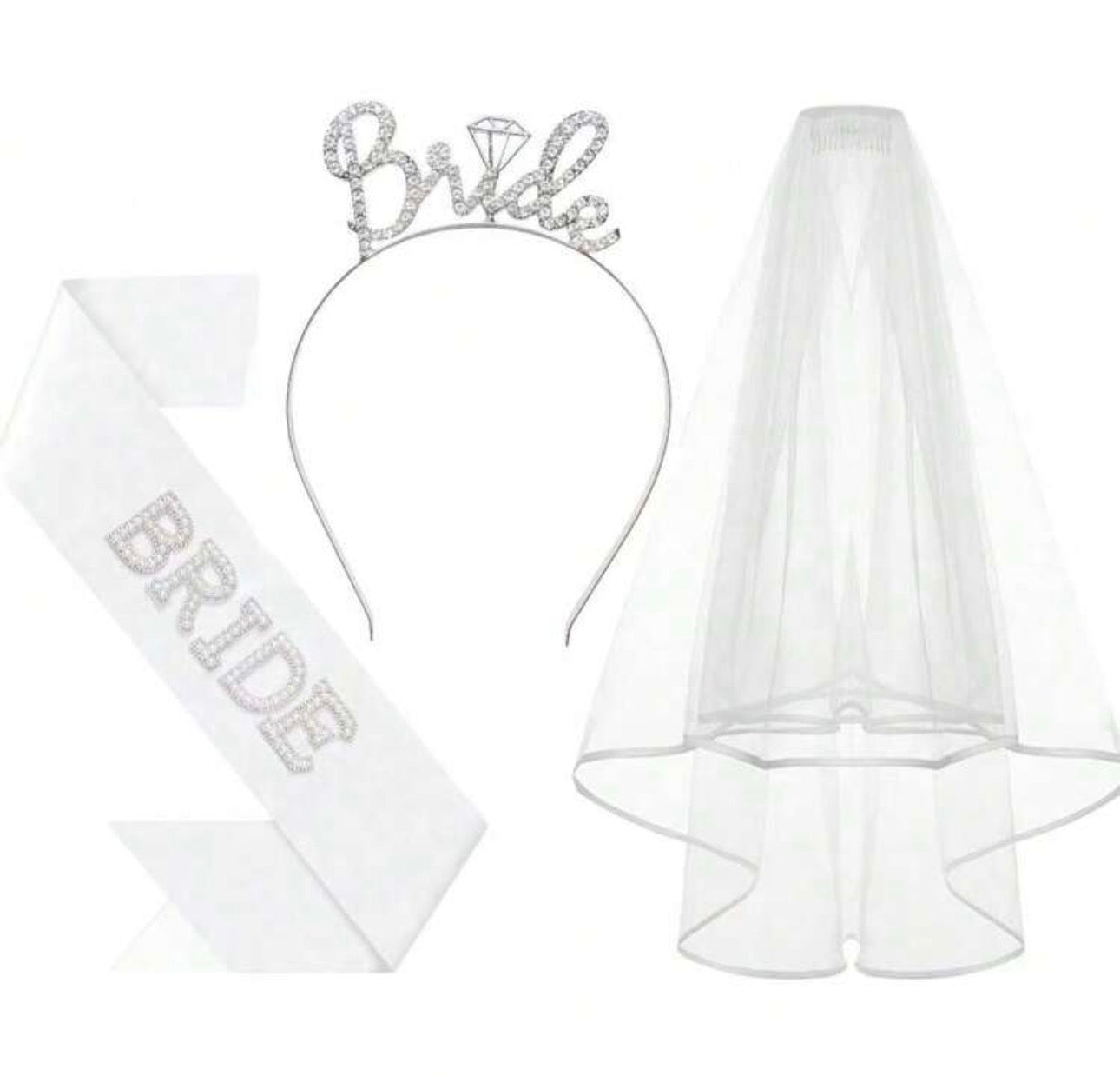 3 pcs Bride-To-Be Headband, Belt & Veil Set, Bachelorette Party Decoration, Bridal Shower Gift Accessories, Suitable For Bride-To-Be, Bride, Wedding, Bachelorette Party