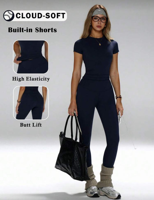FWH Shaping Versatile Style Shirt, Slimming & Flattering, Multi-Occasion Wear, Women's Slimming Athletic Yoga 2-Piece Set Sports