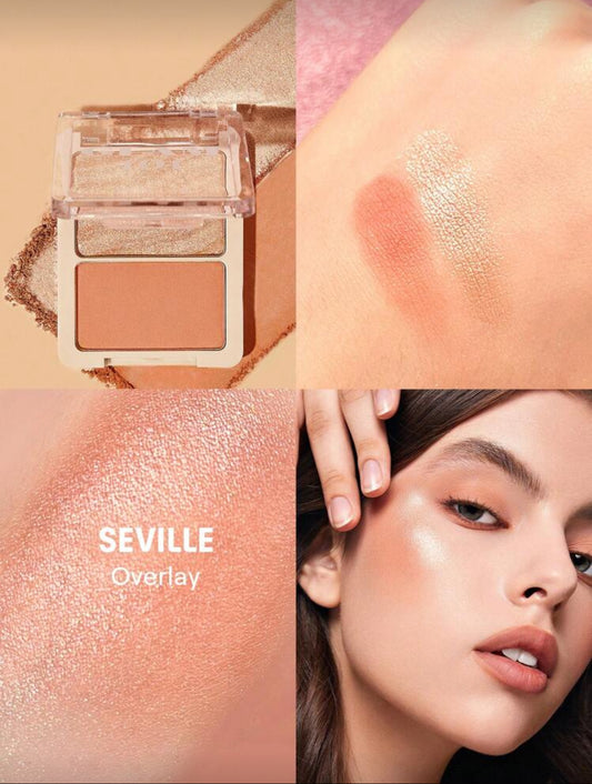 SHEGLAM Glam 101 Hybrid Highlighter & Blush Duo-Seville Blush Highlighter Powder Palette Non-Fading Multi-Use Non-Greasy Shimmer Lightweight Smooth Blusher Pink Rosa Blush