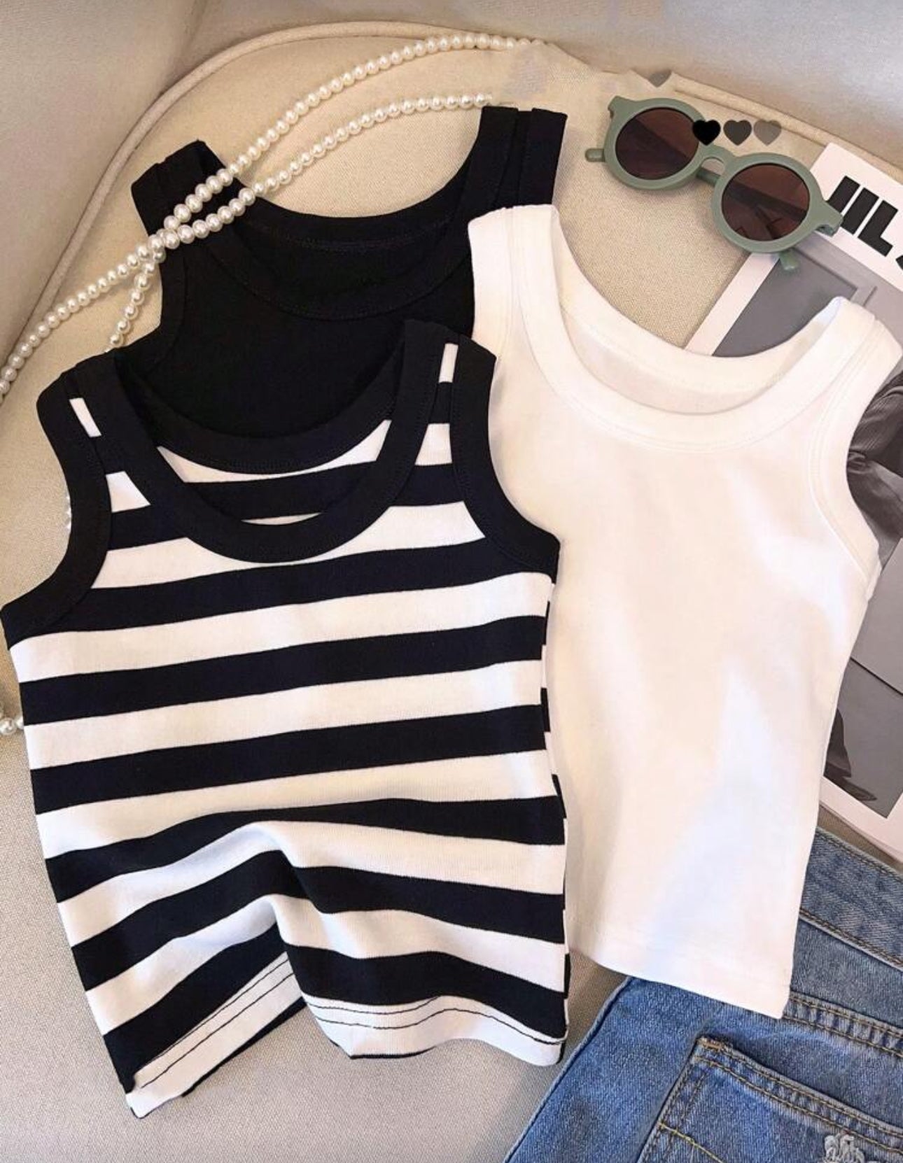 3pcs Girls Sleeveless Tank Top Set, Breathable Summer Vacation Style Tops, Back To School Outfit, Girls Shirt, T-Shirt, Children Clothing For Ramadan