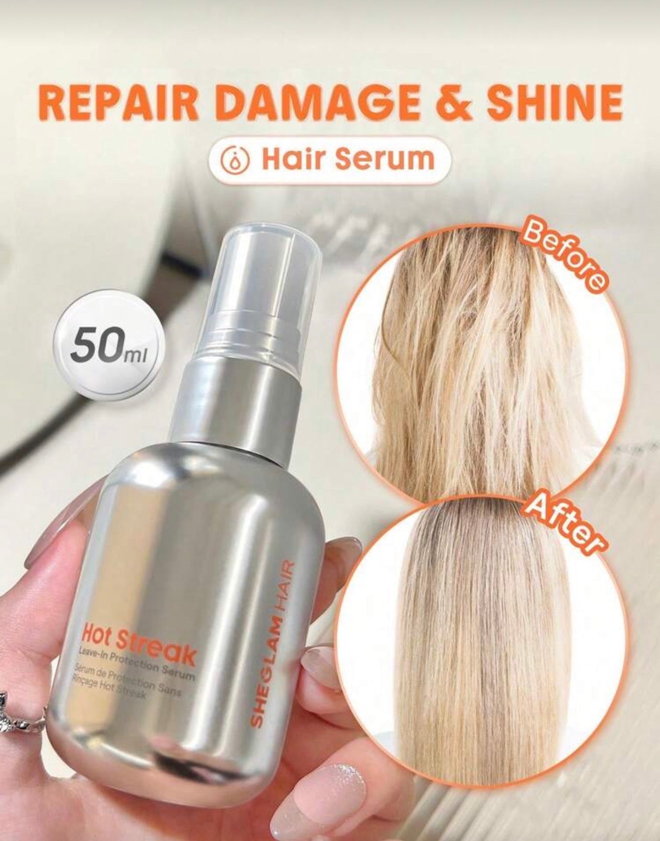 SHEGLAM HAIR Hot Streak Leave-In Protection Serum-10ml/0.3Fl Oz,Heat Protectant Spray For Hair,Hair Mask Hair Serum Hot Streak Hair Protection Hair Treatment Serum,All-In-One Leave-In Spray Light As Air Protects And Defends Against Damage Protects Against