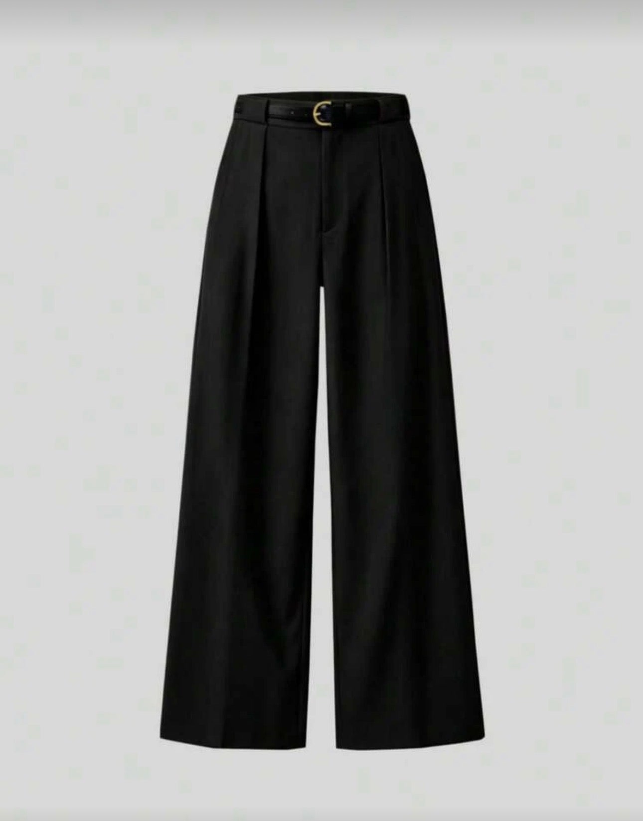 Mid-Waist Solid Color Elegant Straight Leg Pants With Belt Black Spring