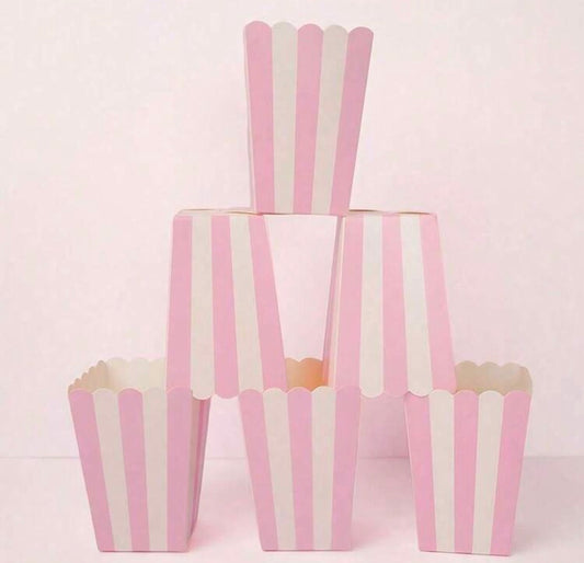10pcs Pink Popcorn Boxes, Small Pink & White Striped Paper Popcorn Bags, Candy Containers, Suitable As Favors For Princess Birthday, Wedding, Baby Shower, Gender Reveal Party