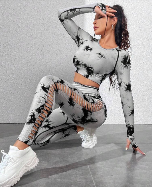 SHEIN Sports Seamless & Dye Hollow Out Sports Set Outfit Set Workout Women Set Women Leggings Set