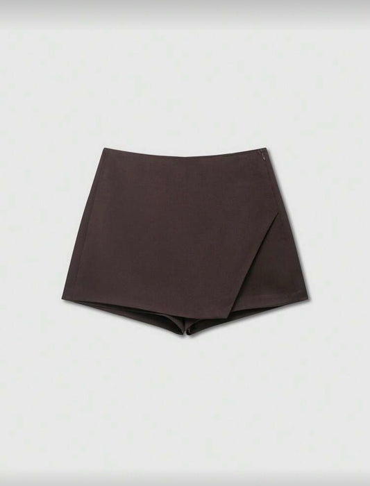 Women's Casual Solid Color Asymmetric Wrap Mini Skirt, Minimalist Fashion Skort Summer