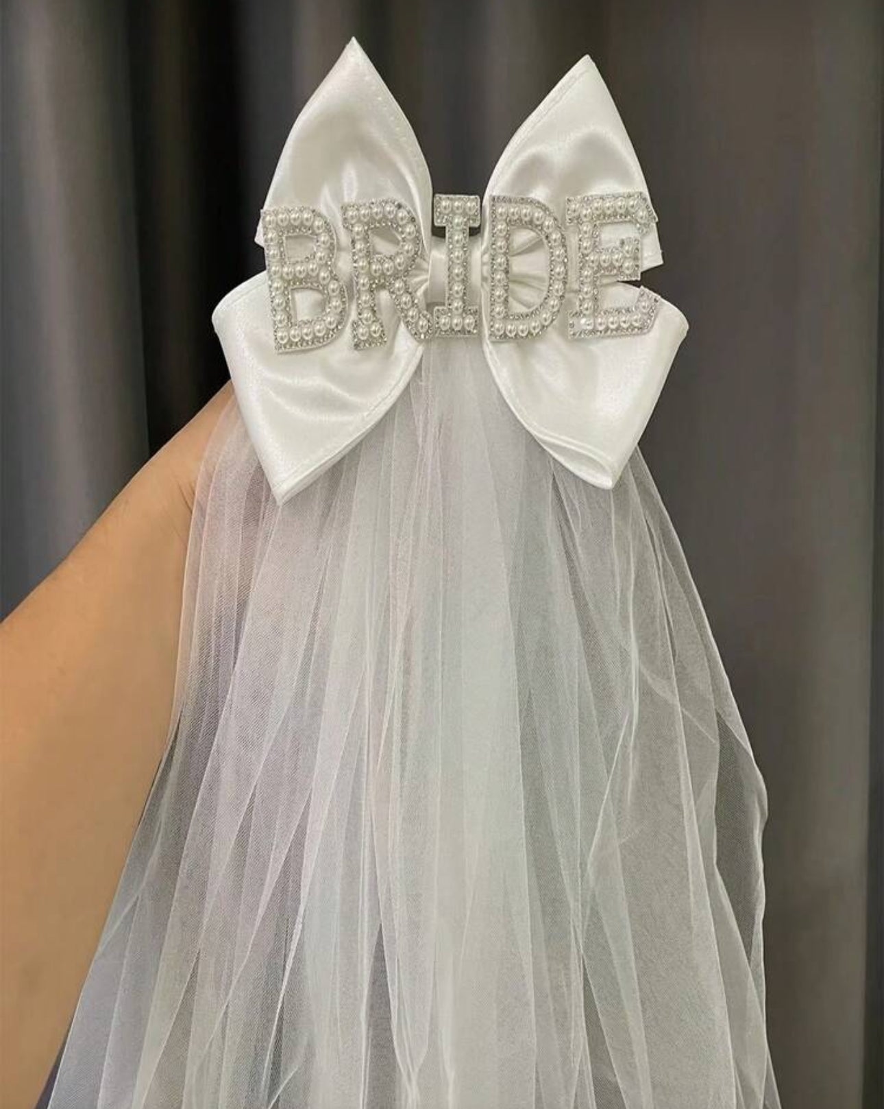 1pc Bridal Chic "Almost Bride" Bowknot Headpiece - High-Quality Polyester Wedding Accessory, Suitable For Weddings, Bachelorette Parties - Bridal Faux Pearl Letter Headpiece Photography Props Wedding Gift