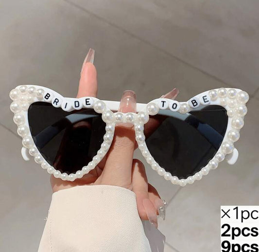 1 pcs Women's Heart-Shaped Holiday Fashion Pearl Decorated Glasses, Wedding Style Solid Color Glasses "Bride" Letter Decorated Wedding Anniversary Gift Glasses