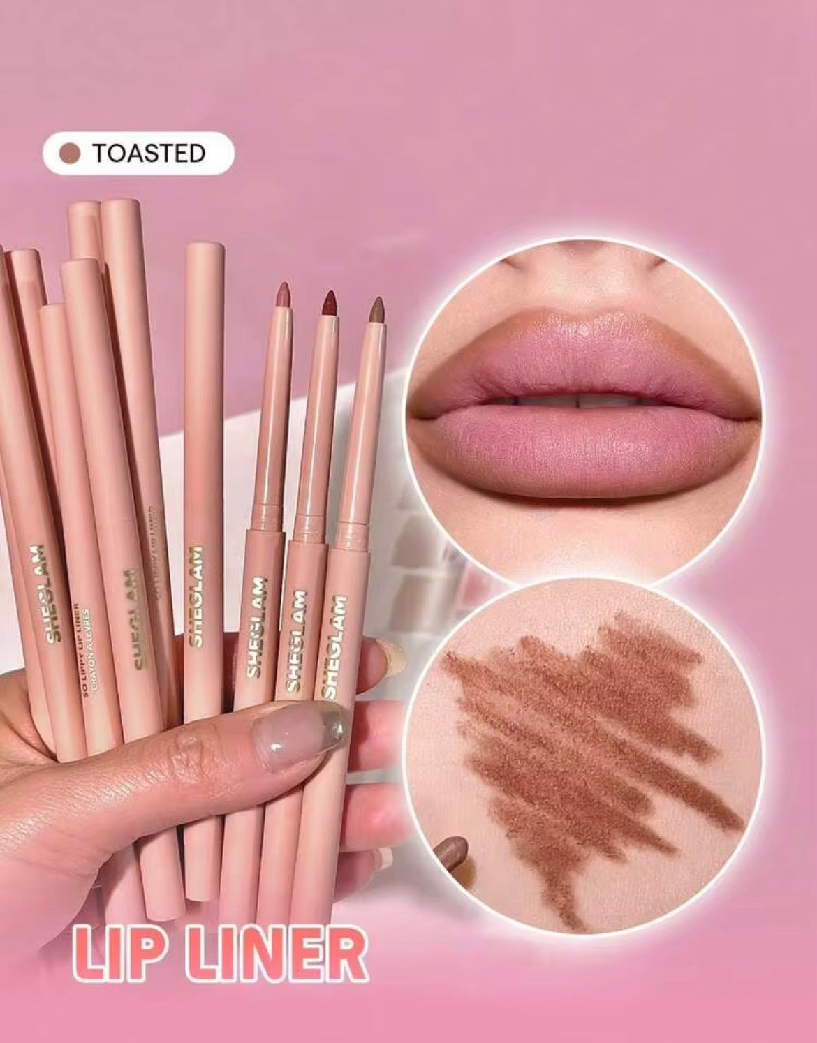 SHEGLAM So Lippy Lip Liner-Toasted Creamy Matte Lip Liner Pencil High Pigment Not Easy To Fade Silky Smooth Matte Contour Tint Lip Makeup Lip Combo
