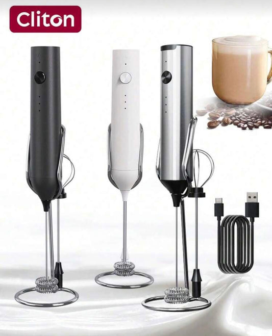 CLITON Rechargeable Handheld Milk Frother, 3-Speed Adjustable Electric Beverage Mixer, Portable Milk Foamer, Suitable For Latte, Cappuccino, Hot Chocolate, Egg Mixture And Protein Shake, Mini Electric Mixer, Home Coffee Bar, Kitchen Daily Use