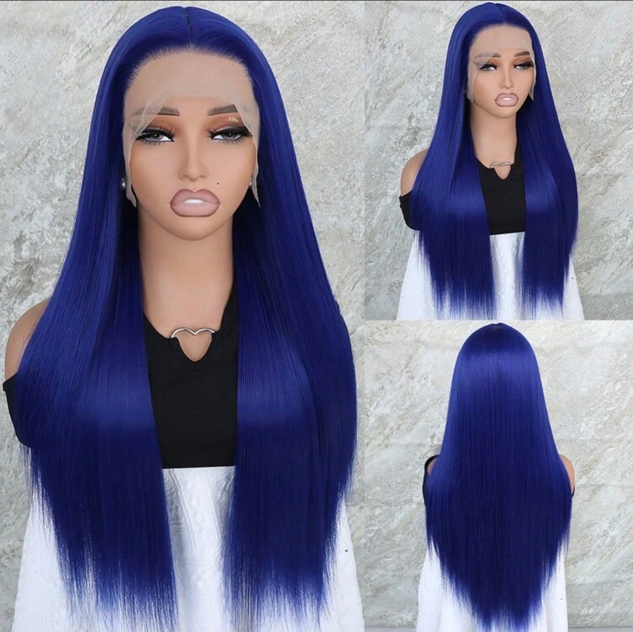 26 Inches Long Straight Dark Blue Color Hair Synthetic Lace Front Wigs 13x4 Lace Area Free Part Pre Plucked With Baby Hair Around Natural Hairline Glueless Heat Resistant Fiber Frontal Lace Wig For Fashion Women Girls Party Vacation Show Makeup Use Daily