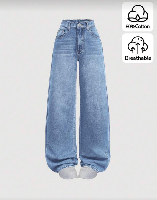 SHEIN Teen Girls' Casual Washed Wide Leg Jeans