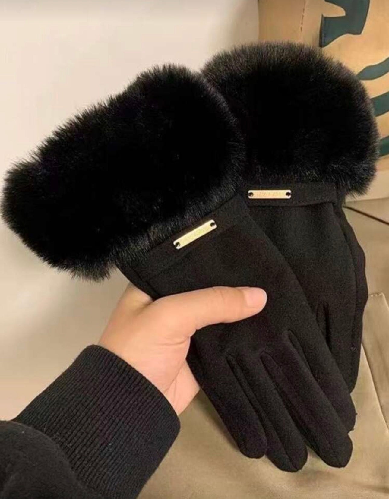 Women's Black Touchscreen Gloves, Waterproof, Soft & Warm Wool Lined, Winter Outdoor Gloves Halloween