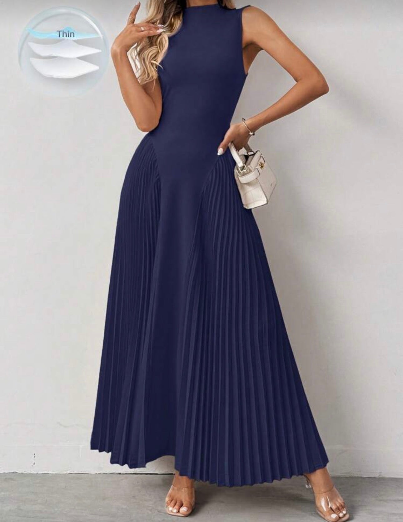 SHEIN Tall Women Elegant Pleated Tight-Fitting A-Line Dress, Tall Women