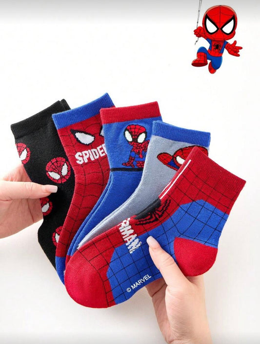 Marvel 5 Pairs Kids Superhero Series Socks, Girls Korean Style Cartoon Mid-Calf Socks, Boys Autumn/Winter Cartoon Socks