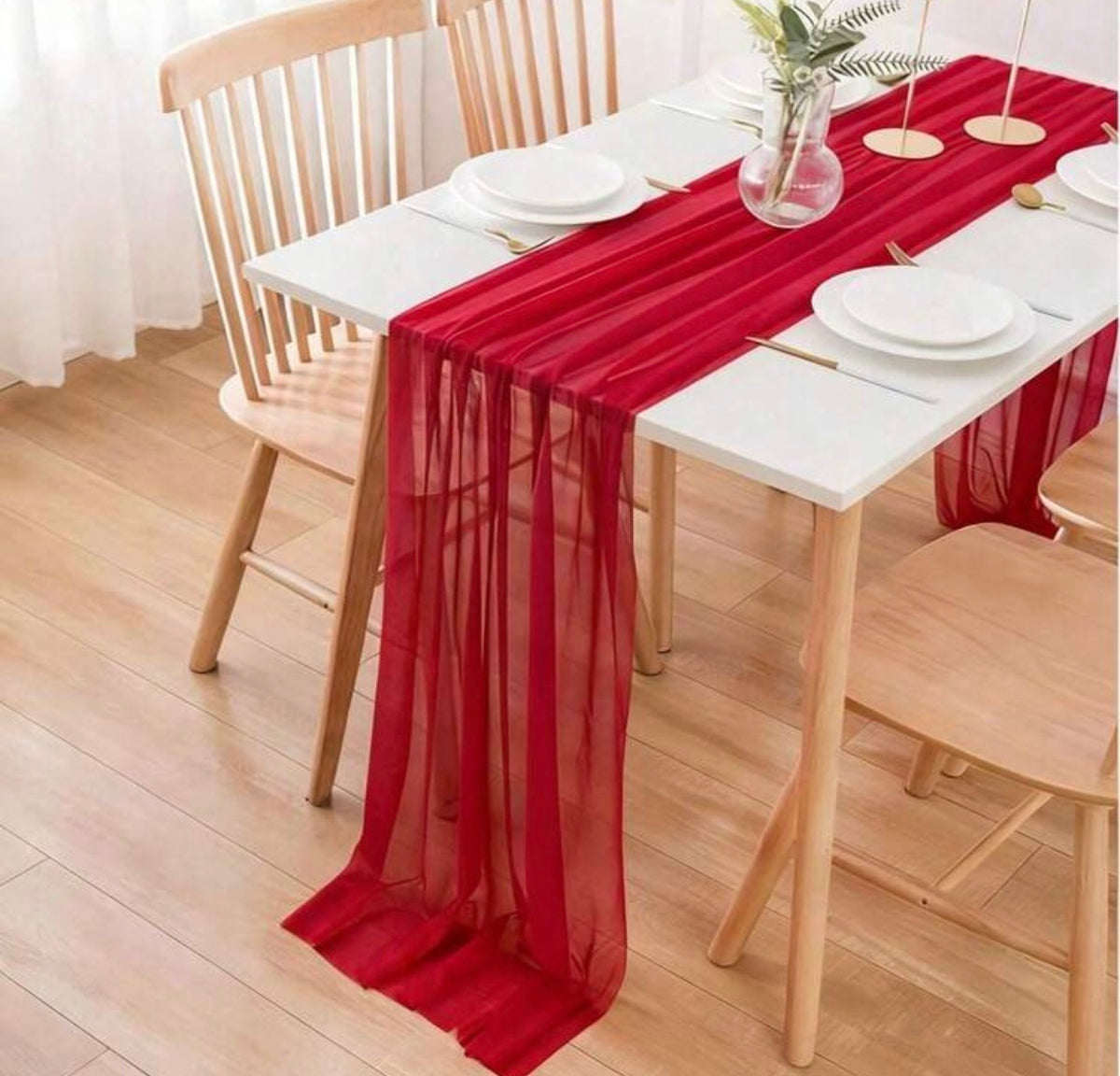 Red Chiffon Table Runner - Suitable For Valentine's Day, Date Night, Wedding Party Table Decor.  30*180