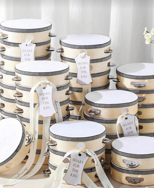 4-Inch / 4 pcs Adult Wedding Hand Drum Wholesale, Wooden Handheld Drum With Metal Bells, White Wedding Party Gift Music Instrument