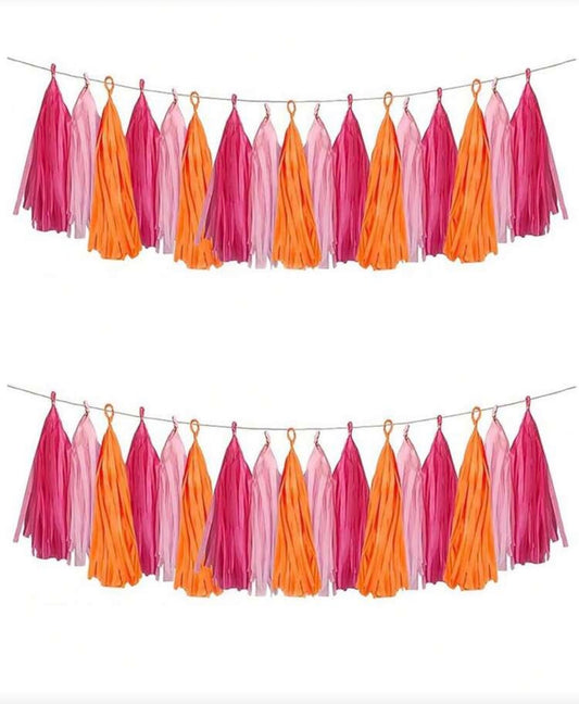 30pcs Bright Pink And Orange Tassel Garland Banner - Perfect For Birthday, Wedding Reception, Anniversary, Mother's Day Party Decoration, Birthday Party, Graduation Table Centerpiece, Wedding Decoration, Home Decor, Room Decor, Halloween, Christmas A