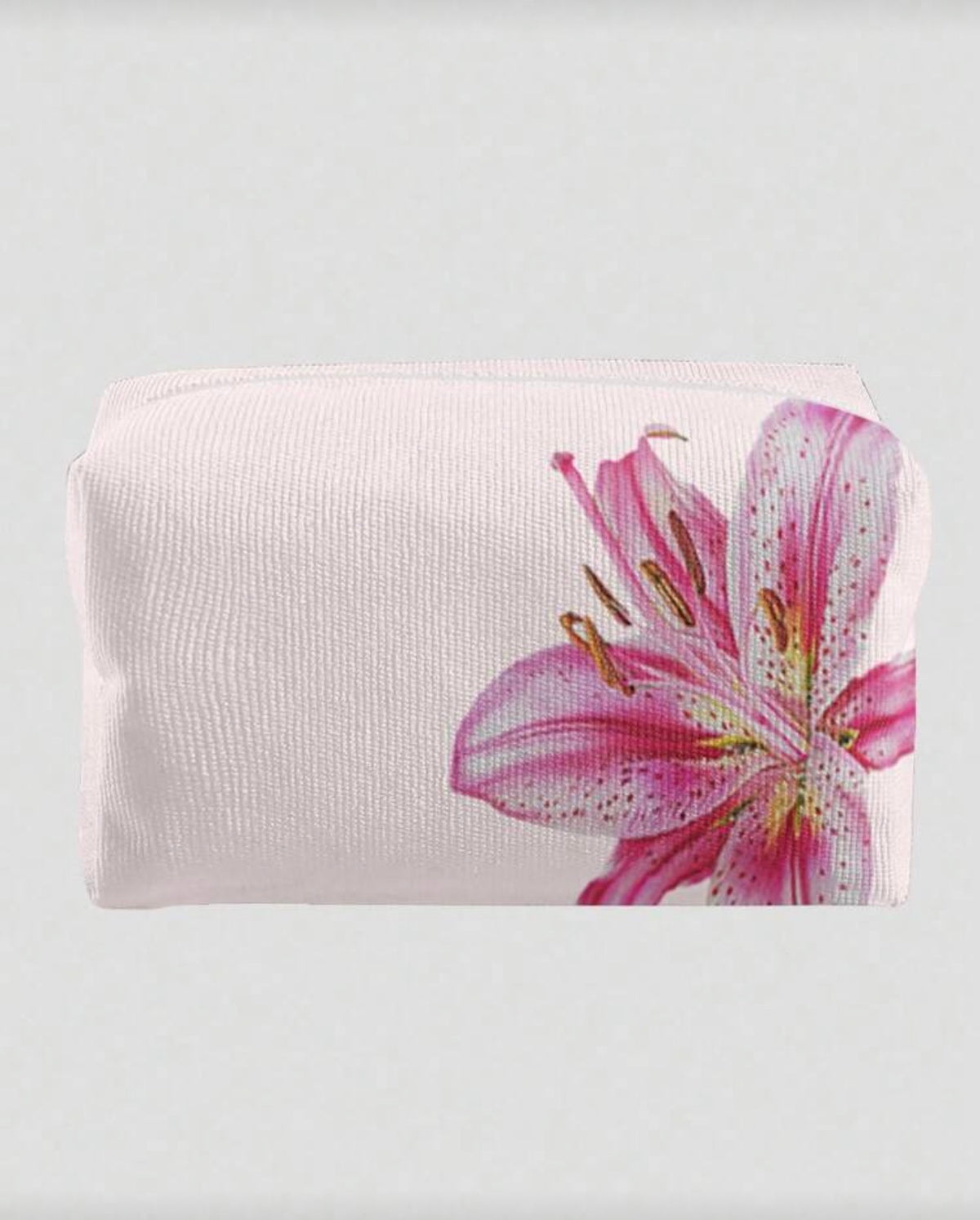 ROMWE Kawaii Pink Base Lily Flower Pattern Octagonal Velvet Cosmetic Bag