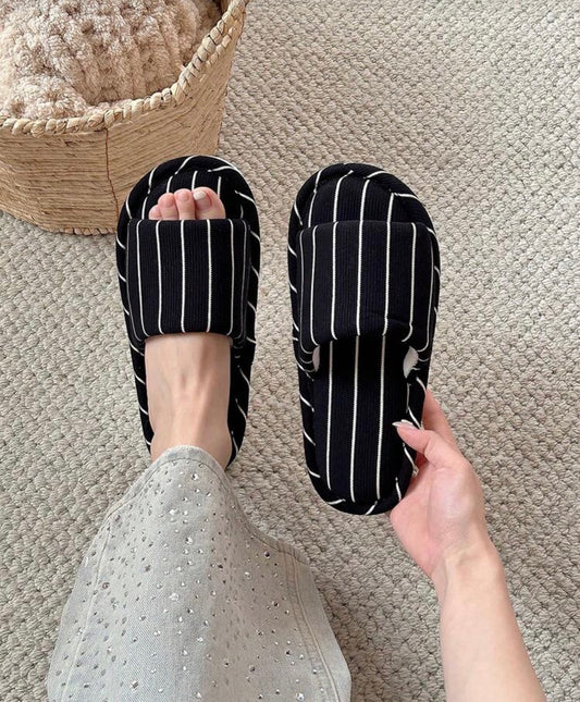 XIXITIAO Retro Color Block Striped Slippers, Indoor Casual Soft Flat Slippers, Breathable All Season House Shoes, Suitable For Home & Bathroom, Color Block Classic Flat Slippers For Women