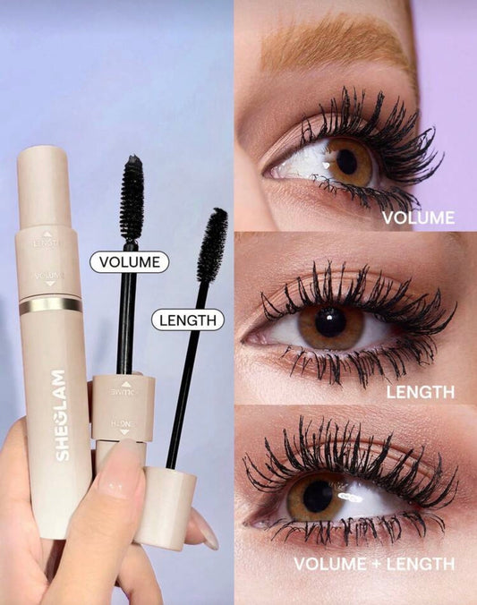 SHEGLAM Lash Besties 2-In-1 Mascara Volumizing Double Head Brush Easy To Remove No Smudge Long-Lasting Define Thick Lengthening Volume Big Eyes Mascara