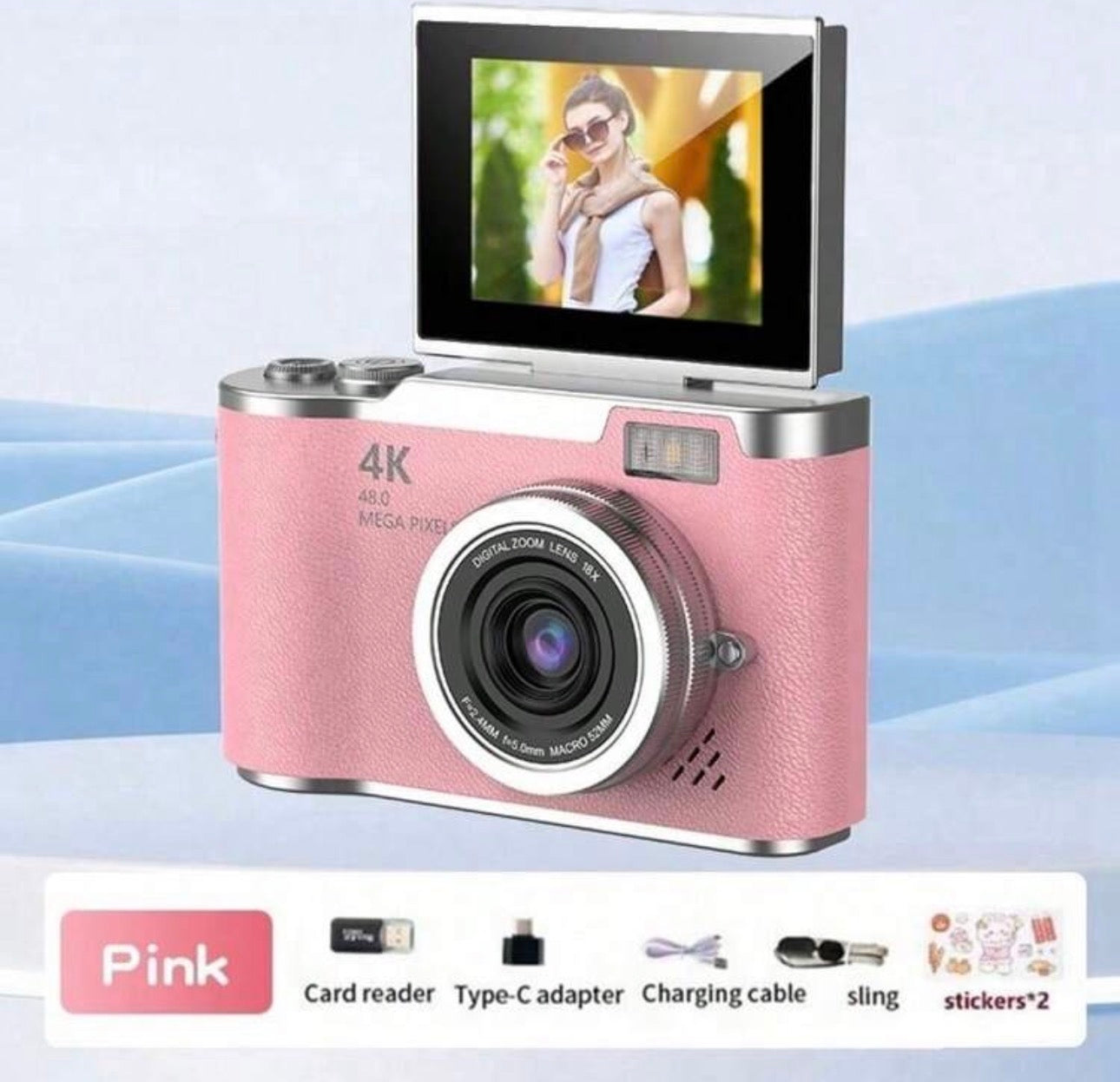 18X Optical Zoom Compact Digital Camera With 48MP Auto Focus, 4K Video, Face Detection, 2.4" Flip Screen, Rechargeable Battery