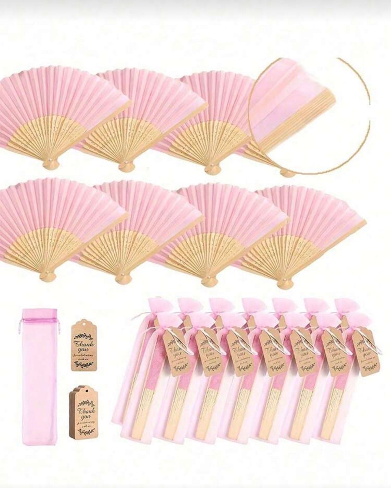 9 pcs Set Elegant Pink Folding Fans, Includes Thank You Cards And Gift Bags, Bridal Bamboo Hand Fans, Bachelorette Party Wedding Bride Gifts, Bridesmaids Bamboo Hand Fans, Bachelorette Party Photo Props, Bridesmaid Gifts And Wedding Decor, Perfect Fo