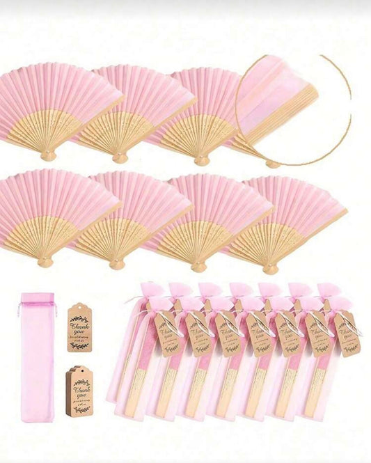 9 pcs Set Elegant Pink Folding Fans, Includes Thank You Cards And Gift Bags, Bridal Bamboo Hand Fans, Bachelorette Party Wedding Bride Gifts, Bridesmaids Bamboo Hand Fans, Bachelorette Party Photo Props, Bridesmaid Gifts And Wedding Decor, Perfect Fo