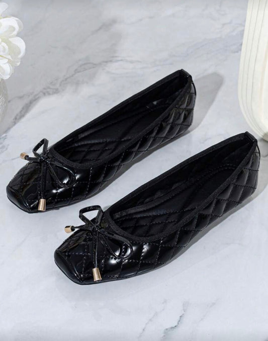 Square Toe Fashion Embroidered Glossy Soft Sole Fairy Style Versatile Bow Comfortable Flat Low-Cut Ballet Shoes For Women All Season