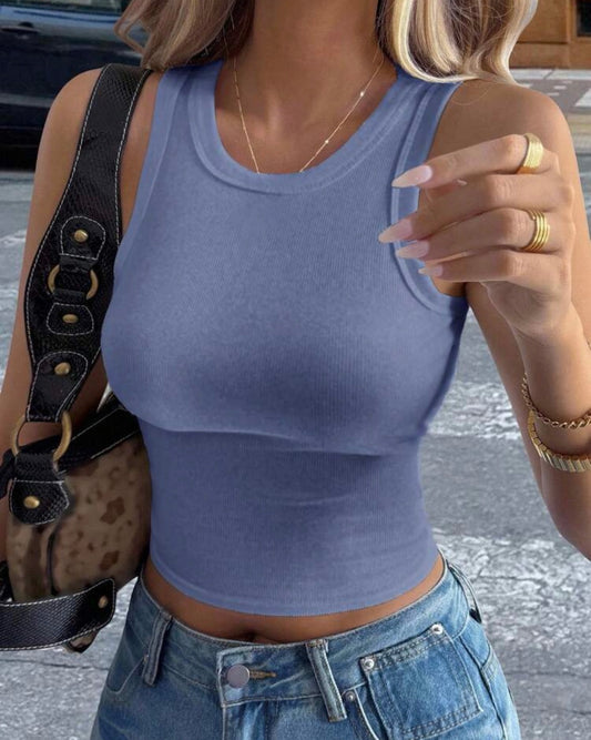 DAZY Women's Casual Sleeveless Crop Top, Solid Color, Slim Fit, Suitable For Daily Commute, Summer