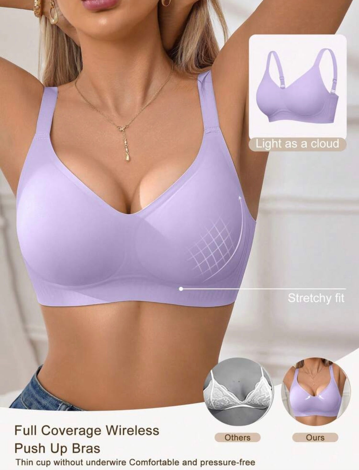 NudeFit 1pc Women's Minimalist Comfortable Seamless Jelly Gel Wirefree Bra With Non-Detachable Padded Bra