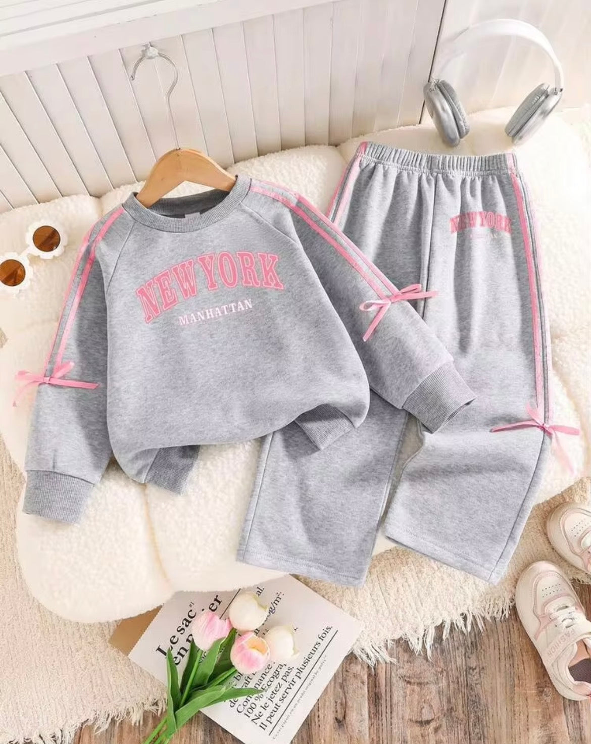 Toddler Letter Print Warm Crew Neck Sweatshirt And Pants Set