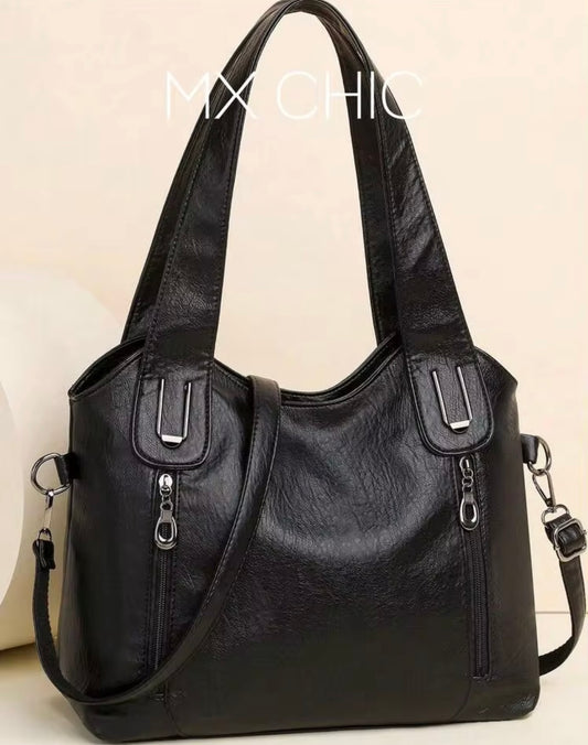 Solid Color Leather Handbag, Vintage PU Crossbody Sling Bag With Front And Back Zipper Pockets, High Capacity Women Shoulder Bag For Daily Commute, New Arrival Tote Bags For Woman