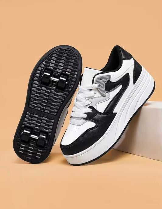 Boys/Girls Outdoor Sports Shoes With Detachable Roller Wheels, Retro Street-Style Roller Skate Shoes