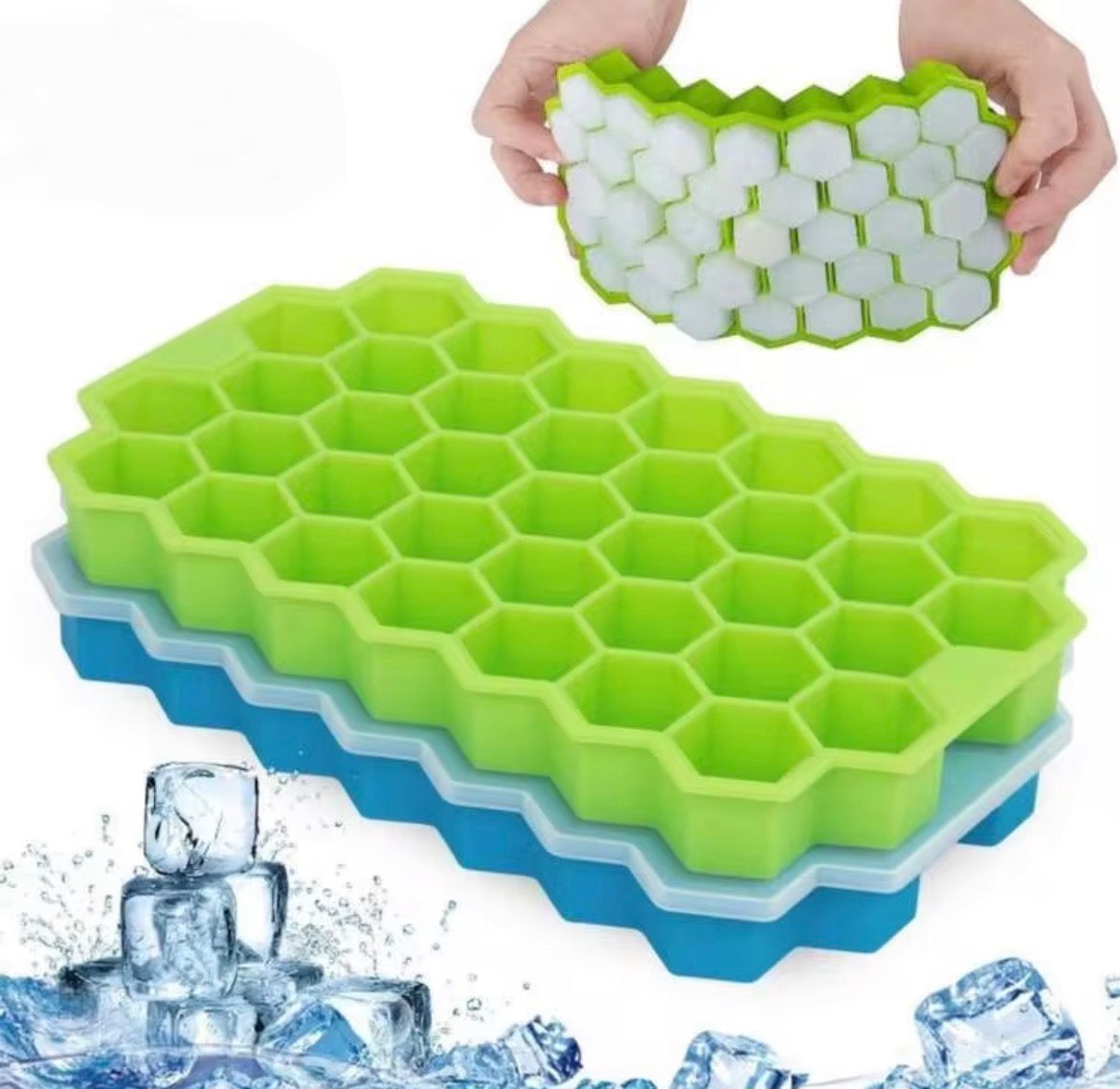 Silicone Honeycomb Ice Tray With Cover Creative Stackable 37-Cell Ice Box Easy To Demould Ice Tray Ice Cube Mold Back To School