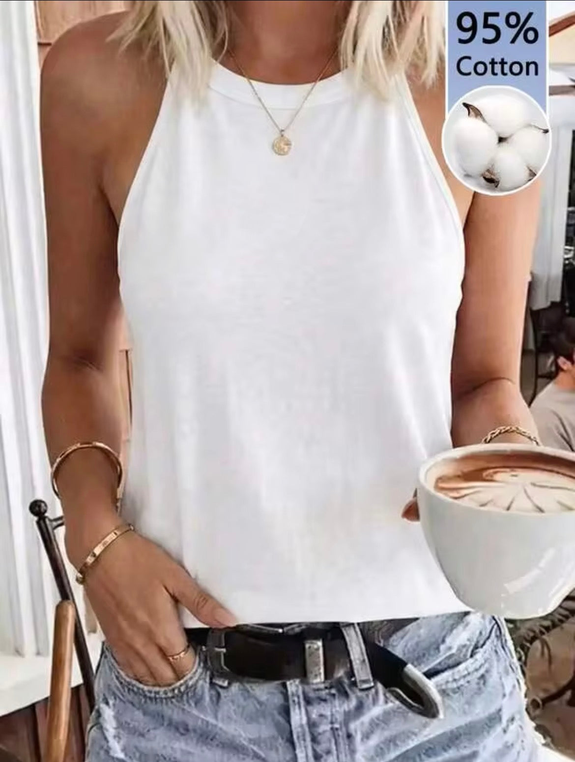 95% Cotton, SHEIN LUNE 95 Cotton Women Casual Basic Outdoor Spaghetti Strap Camisole Summer Spring White Top Sleeveless Cami Holiday Everyday Vacation,White Top