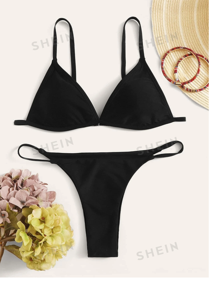 SHEIN Swim Summer Beach Triangle Thong Bikini Set