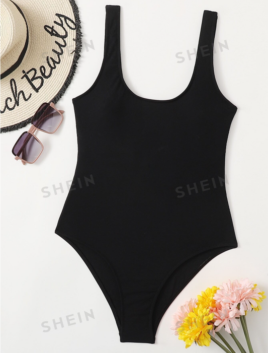SHEIN Swim Basics Solid One Piece Swimsuit