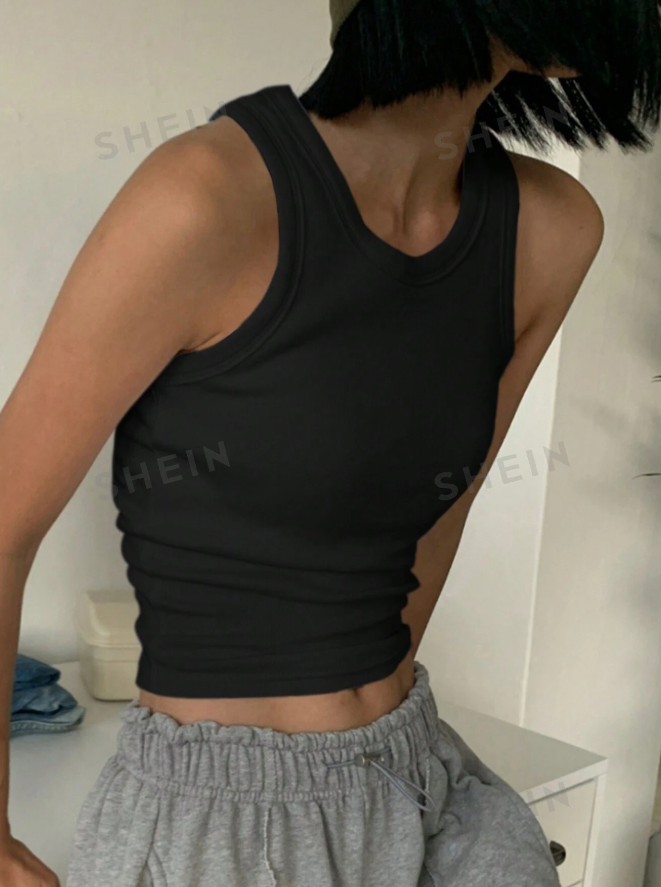 DAZY Summer Solid Color Crew Neck Slim Fit Sleeveless Top