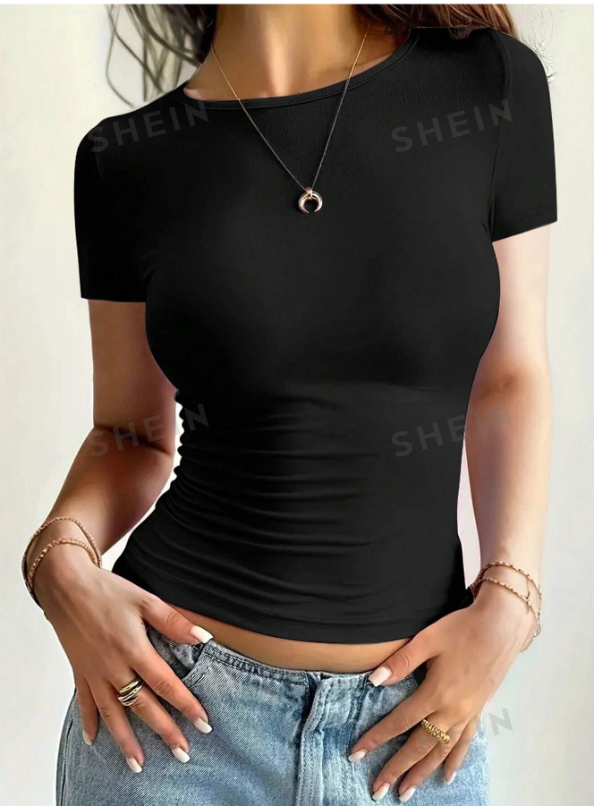 SHEIN Essnce Women's Solid Color Slim Fit T-Shirt