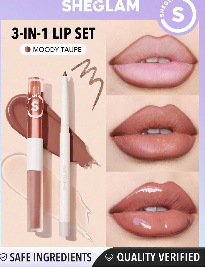SHEGLAM Soft 90's Glam Lip Liner And Lip Duo Set-Moody Taupe Lip