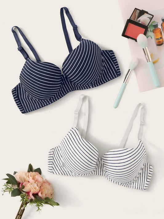 Striped Underwire Bra Set - 2 Pieces